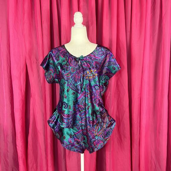 Vintage California Miss 3 piece paisley pajama set - shorts, top, robe - Large - Picture 3 of 16